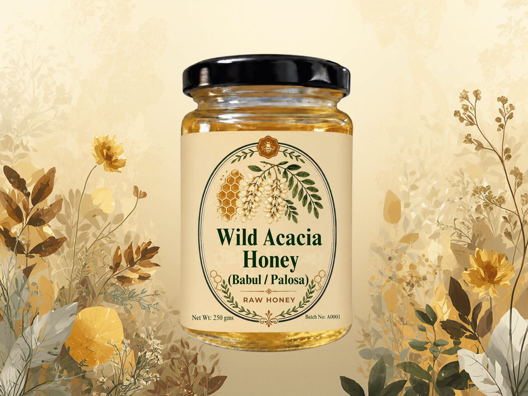 Wild Acacia Honey (Babul / Palosa), 250gm jar