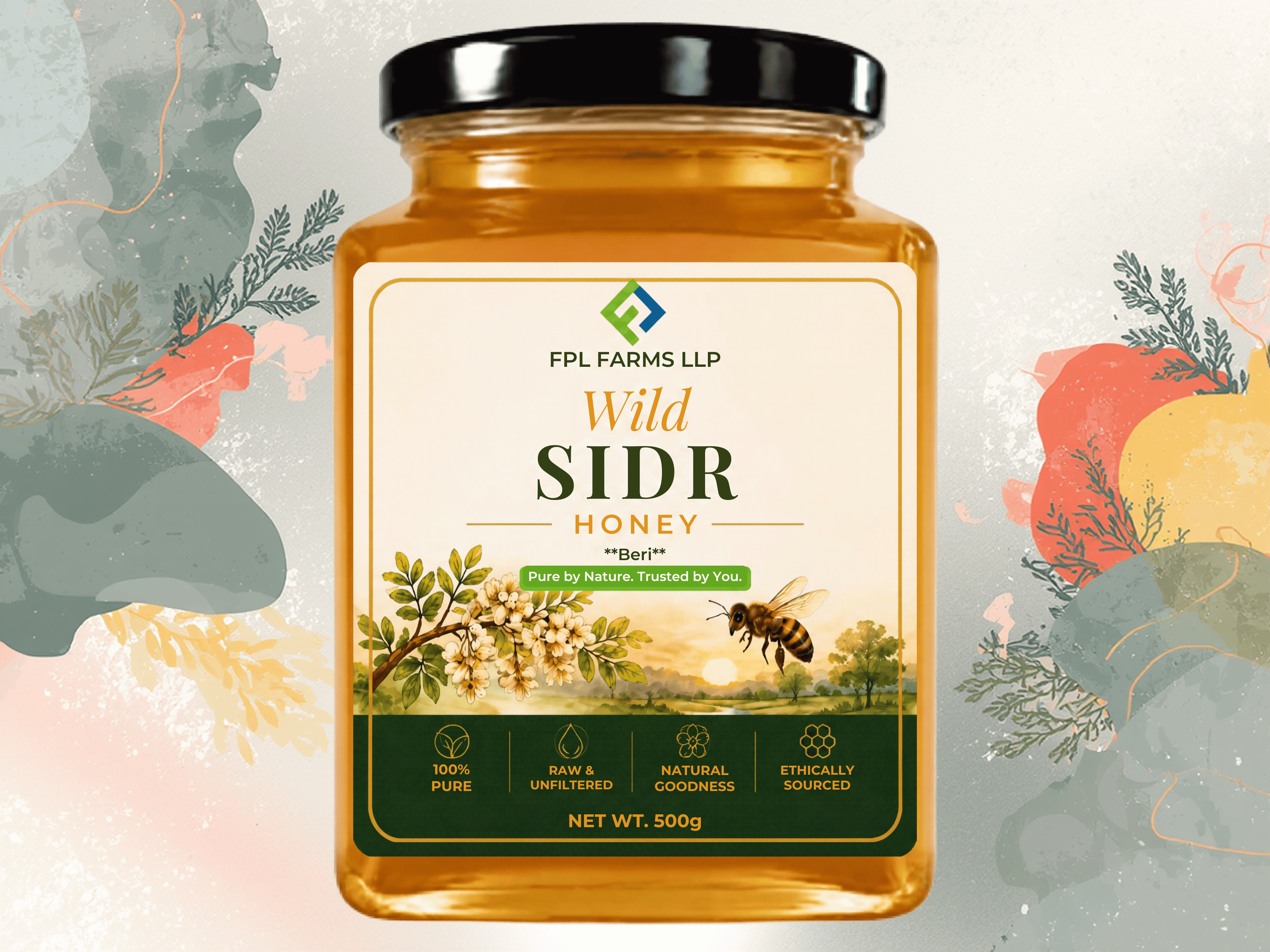 Jar of FPL FARMS LLP Wild Sidr Honey, raw and natural