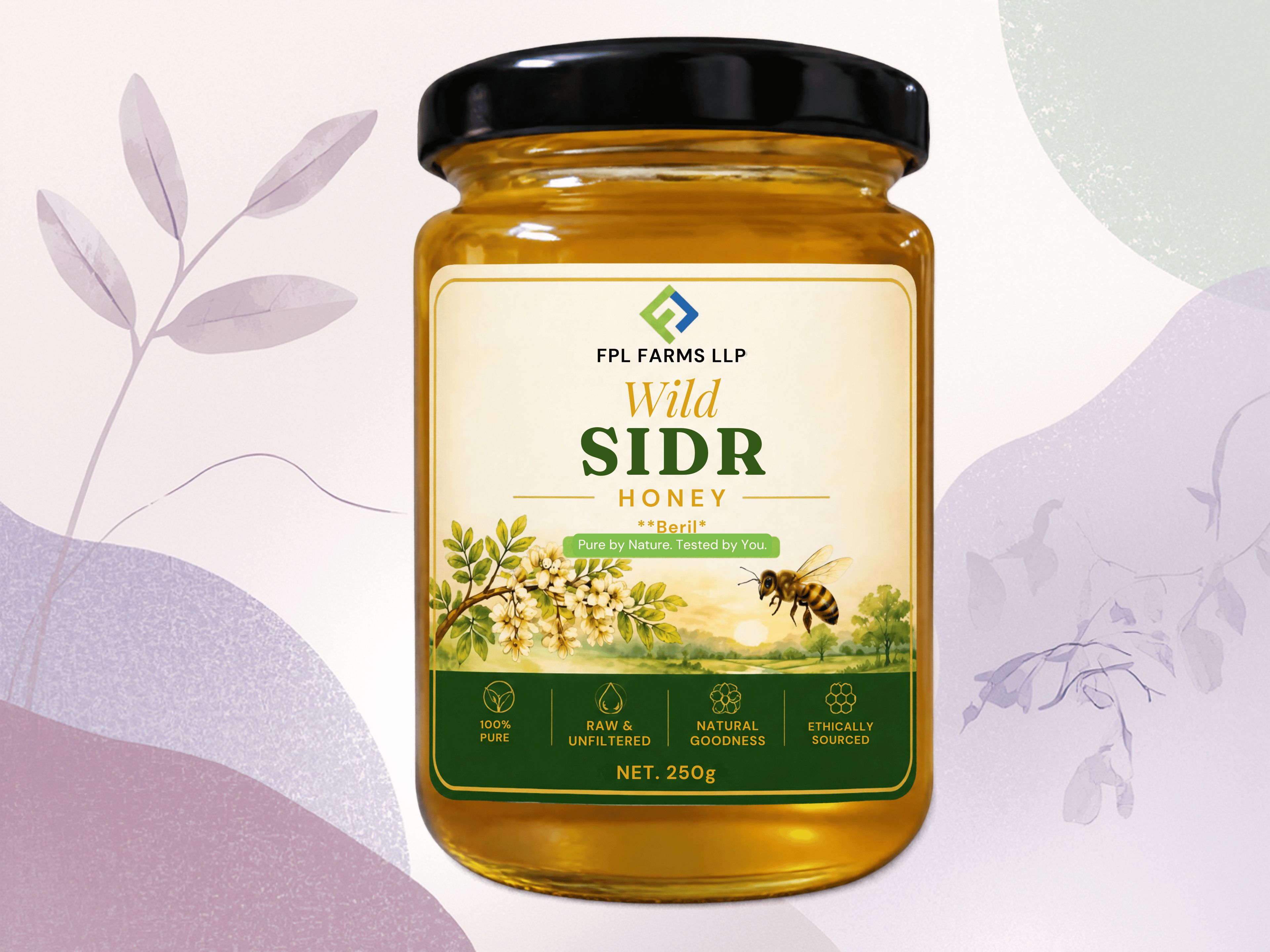 Jar of FPL FARMS LLP Wild Sidr Honey, raw and natural